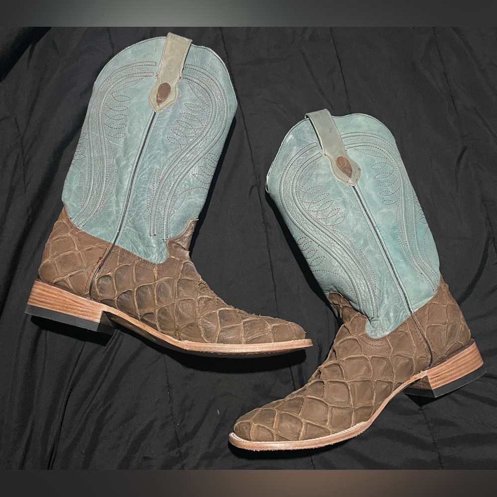 Ferrini Stampede Croco Print Square Toe Cowboy  Mens Blue, Brown Casual Boots